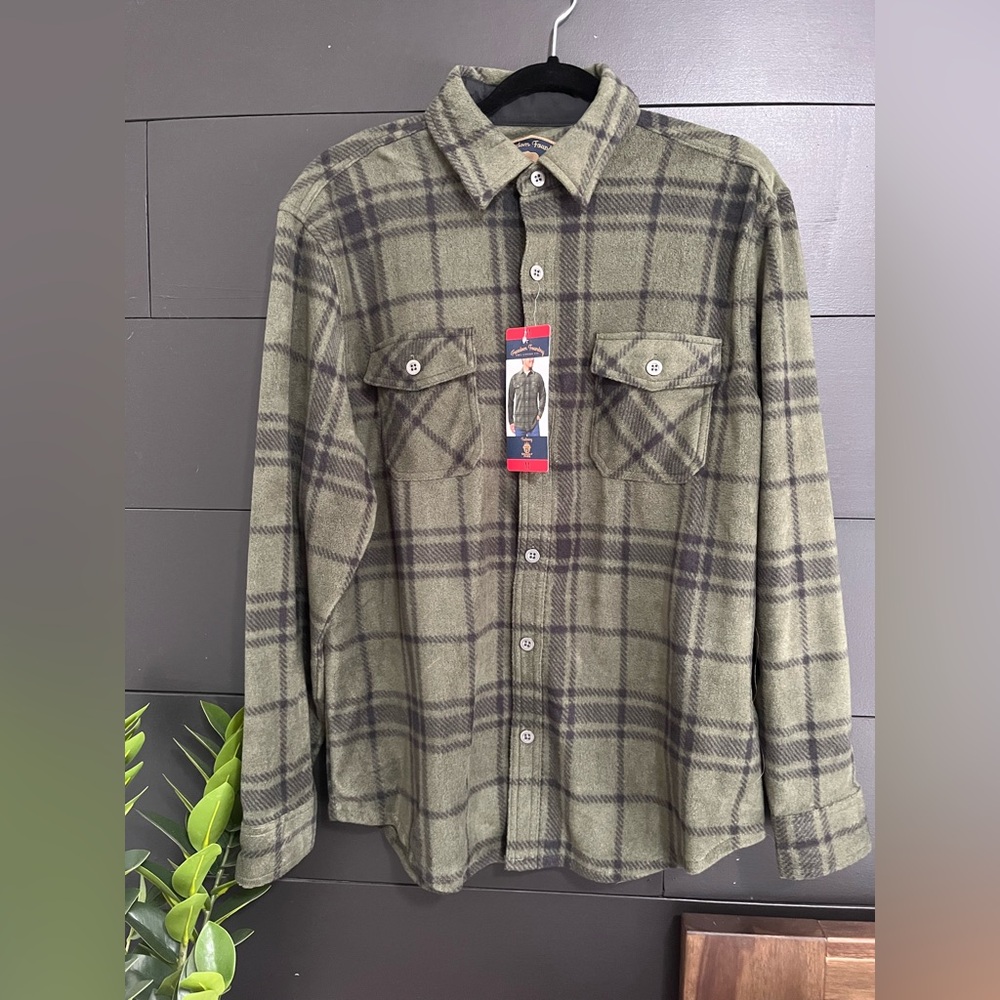 FREEDOM FOUNDRY Stretch Plaid Fleece Button Front Shacket Shirt Unisex Sz M NWT
